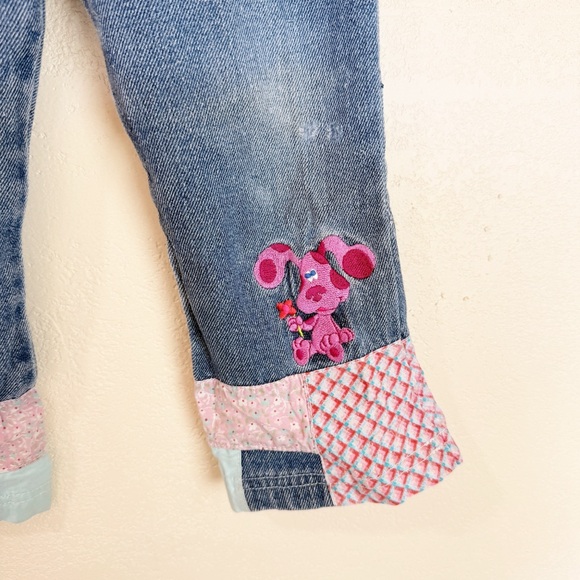 Vintage 2001 y2k Blues Clues Girls Denim Bootcut Jeans Embroidery Patchwork 4T - Picture 2 of 8